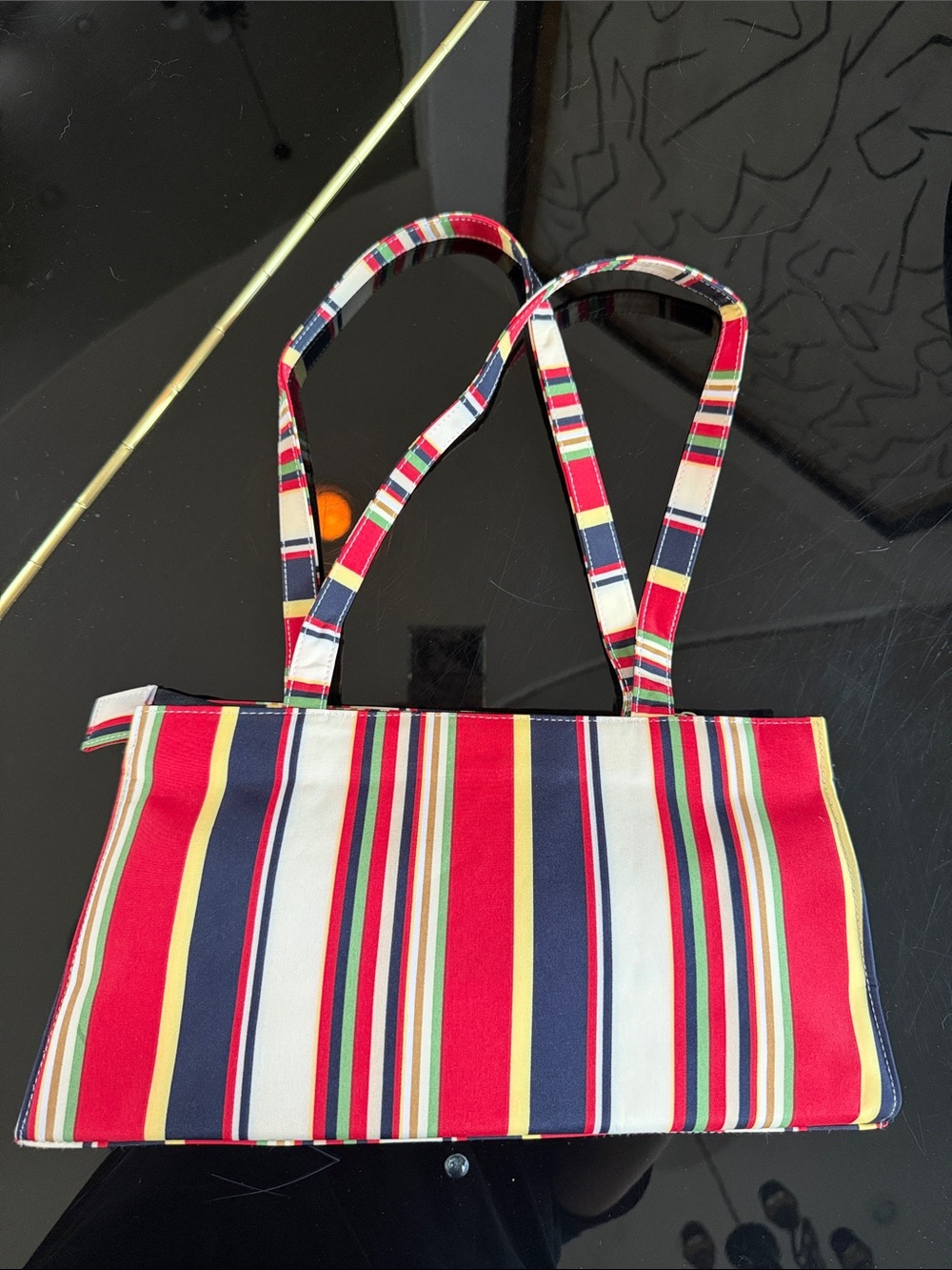 Striped Canvas Shoulder Bag in Red, Navy & White